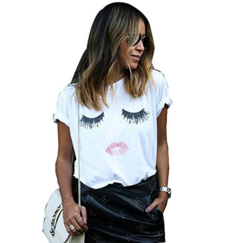 Blooming Jelly Women's Short Sleeves Eyelash Lip Emoji Print Dream Believe Achieve T Shirt
