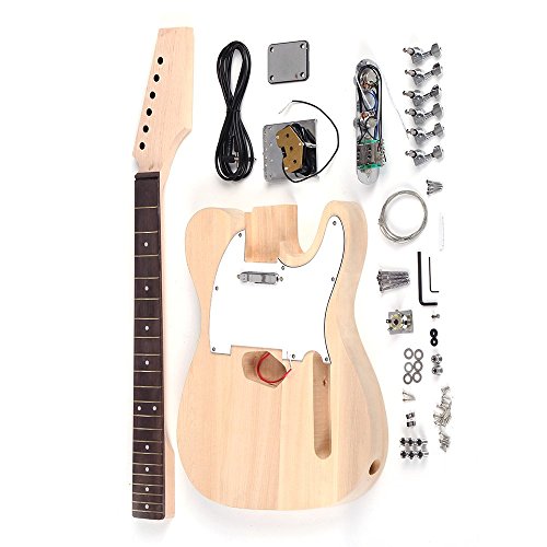 ammoon Tele Style Unfinished DIY Electric Guitar Kit Basswood Body Maple Neck Rosewood Fingerboard