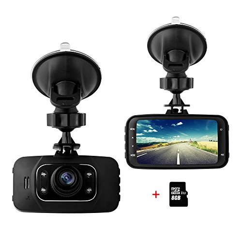 Btopllc 2.7 inch Full HD Screen On-Dash Camera DVR with 4 LED Lights and Night Version, Portable & Compact Vehicle Camera Recorder (8GB Internal Memory Card Support)