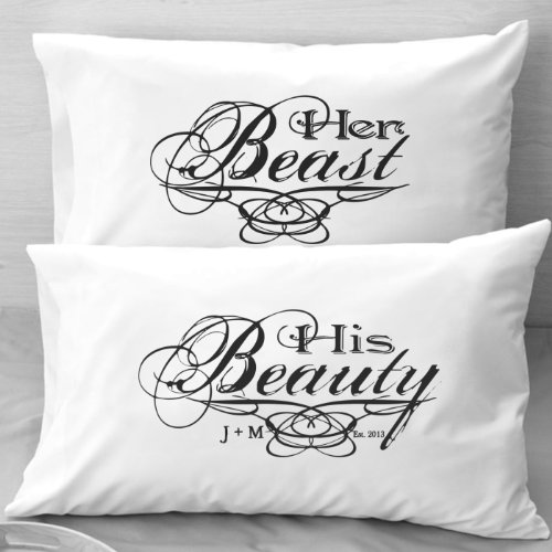 Beauty and Beast Couples Pillow Cases Personalized Romantic Gifts, Anniversary, Engagement, Wedding, Valentines Day or Christmas Romantic