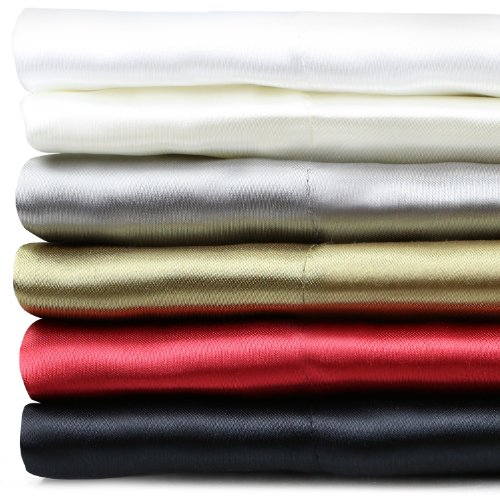Satin Silky Soft Deep Pocket Sheets 3-Piece Bed Sheet Set - Ivory, Twin