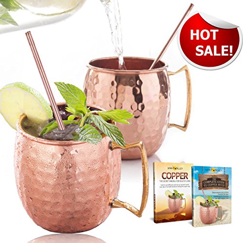 3 DAYS SALE! Moscow Mule Copper Mugs & Straws Set Of 2 - with 2 FREE bonus eBooks by SPIRIT VALLEY- 16 Oz- MONEY BACK guaranteed!