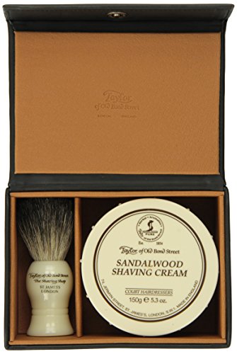Taylor of Old Bond Street Pure Badger Shaving Brush And Sandalwood Shave Cream Bowl 150G in Gift Box 2 Pc Shave Set, 1-Count