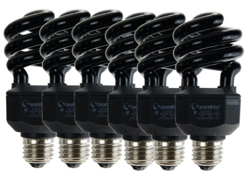 Sunlite SL20/BLB 20 Watt Spiral Energy Saving CFL Light Bulb Medium Base Blacklight Blue, 6-Pack