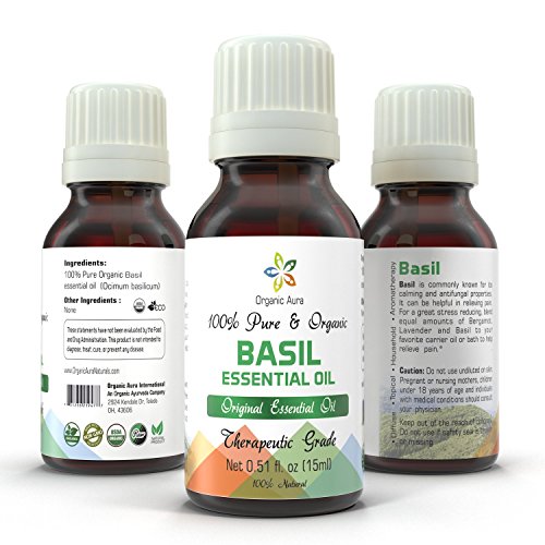 Organic Basil Oil - 15ml. Aromatherapy Essential Oil. USDA Certified Organic. 100% Pure, Original and All Natural. Ayurveda Grade.