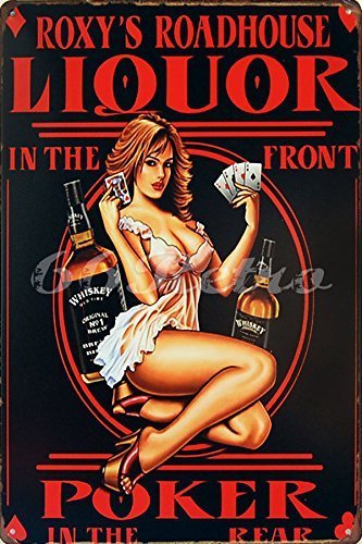 Uniquelover Whiskey Liquor in the Front Poker Pin up Girl Retro Vintage Tin Sign 12 X 8 Inches