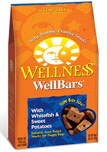 Wellness WellBars Wheat Free Whitefish & Sweet Potato Natural Crunchy Dog Treat Biscuits, 50-Ounce Box