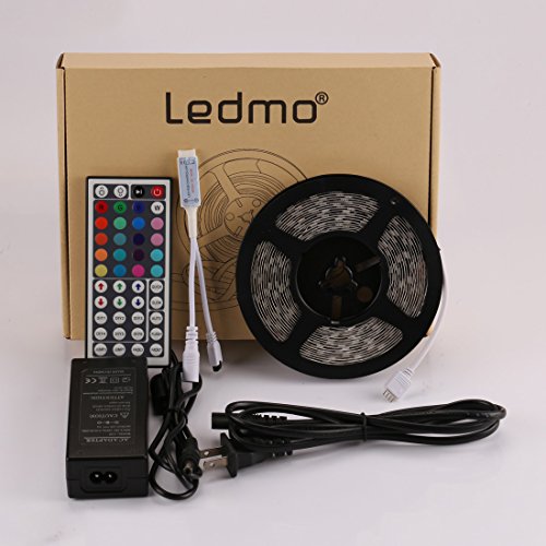 LEDMO 5050 RGB LED Strip Kit with 300-Piece 12V DC LEDs, Remote Control, Power Supply and Ribbon - 16.4 Feet (5 Meters)