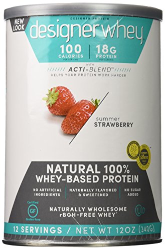 Designer Protein 100% Premium Whey Protein Powder, Summer Strawberry, 12-Ounce Canister (Pack of 2)
