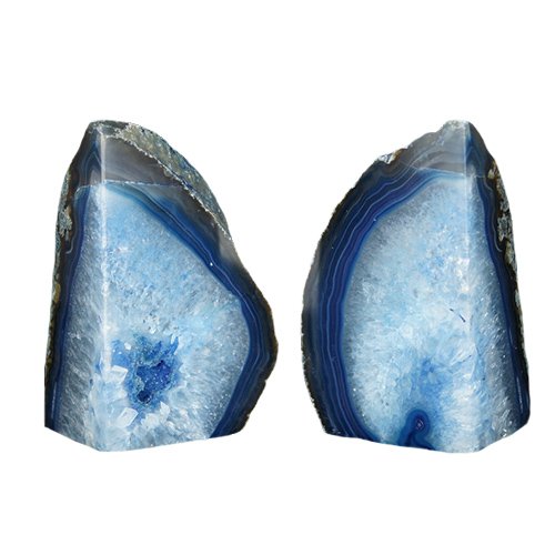 1 Pair, Rough/Polished, Blue Agate Bookend(s) by Joyoung (4-5LBS)