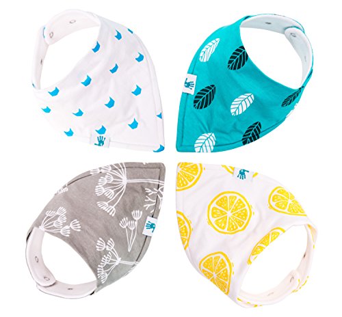 Bandana Bibs - Best for Drools and Feeding - Organic Cotton/Waterproof Fleece - Set of 4 Unisex Drooling Bib with Snaps - Cute Baby Shower Gift Set for Infants, Bag Included - by Manana (Orange)