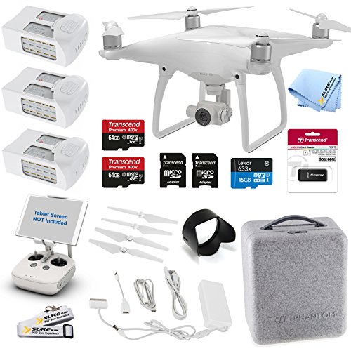 DJI Phantom 4 Quadcopter Kit Bundle with 4K Camera Gimbal, 3 DJI Batteries and Accessories (11 Items)