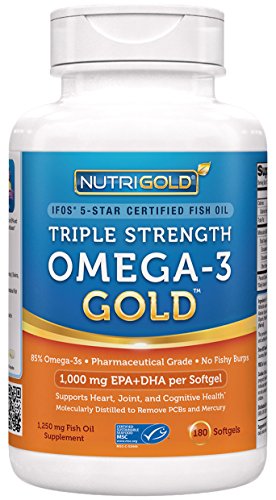 #1 Omega 3 Fish Oil Capsules - Triple Strength Omega 3 GOLD - 1250mg, 180 Softgels (Contains 1,060 mg of Omega 3 per Softgel) (Pharmaceutical Grade) (1000mg EPA + DHA)