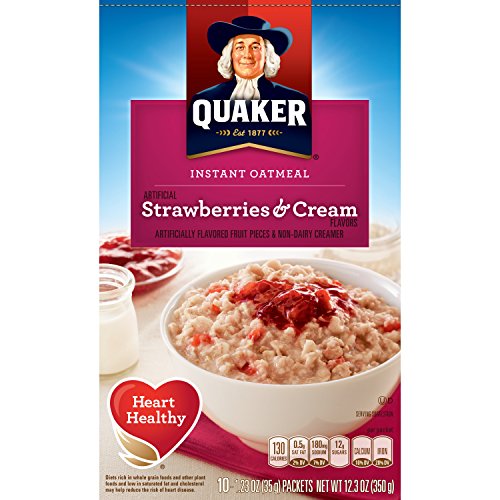Quaker Instant Oatmeal, Strawberry & Cream, Breakfast Cereal, 10 Packets Per Box (Pack of 4)