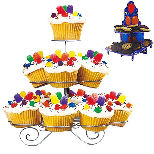 Spiral Cupcake Stand with 3 Metal Tiers to Hold 13 Cupcakes Plus 12inch Cardboard Treat Tower