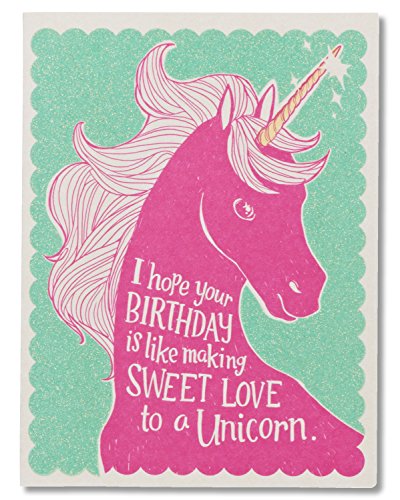 Funny Rainbow Lovin' Unicorn Birthday Card with Glitter