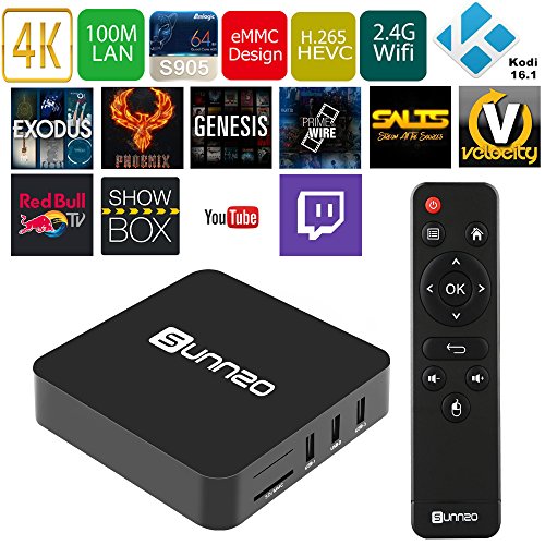 SUNNZO Android 5.1 Unlocked TV BOX Full loaded KODI(Exodus/PPV/1Channel available) Amlogic S905 Quad Core 1080P Streaming Media Player with 1G Ram(DDR3)/8G eMMC 4K/H.265/WIFI