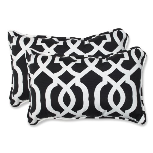 Pillow Perfect Outdoor New Geo Rectangular Throw Pillow, Black/White, Set of 2