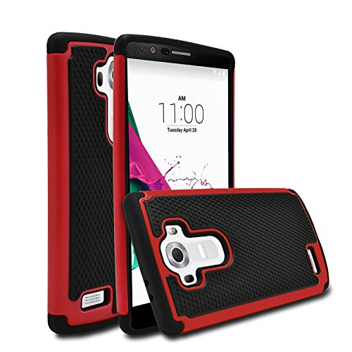 LG G4 Case, MagicMobile [Dual Armor Series] Hybrid Impact Resistant LG G4 Shockproof Tough Case Hard Rugged Plastic with Rubber Silicone Skin Protective Case for LG G4 - Black / Red