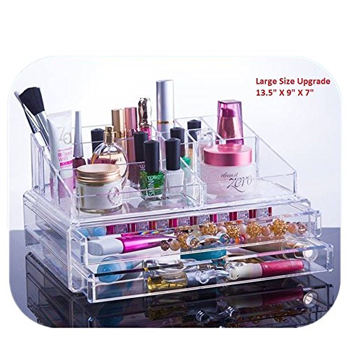 Unique Home Acrylic Jewelry & Cosmetic Storage Makeup Organizer (Medium-Large, Clear)