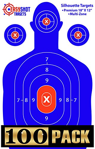 100-PACK - #1 Premium Silhouette Shooting Targets at the Lowest Price - 170 FREE Repair Stickers - Recommended by Law Enforcement Nationwide - Easily See Your Shots Land - MULTI-ZONE - Size 18 X 12