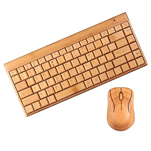 Environmental Bamboo Wooden 2.4G Wireless Keyboard Mouse Laser Lettering Set