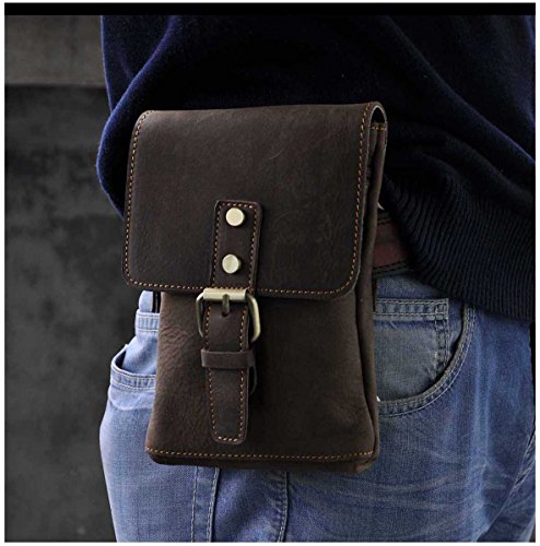 Le'aokuu Mens Genuine Leather Coffee Fanny Small Messenger Shoulder Satchel Waist Bag Pack (The Dark Brown)