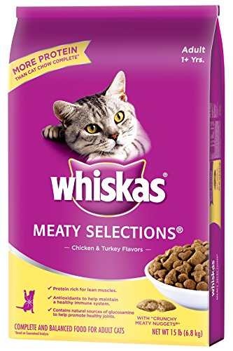 Whiskas Meaty Selections Dry Food for Cats, Chicken and Turkey, 15 Pound