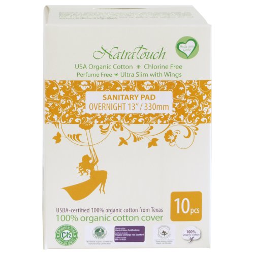 Natratouch Organic Cotton Sanitary Pads Ultra Slim with Wings 10 piece (Overnight)