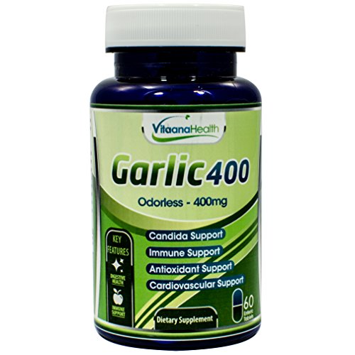 Garlic 400 - Odorless Garlic Pills for Heart Health, Immune Support & Candida Cleansing Supplement (60 Capsules)