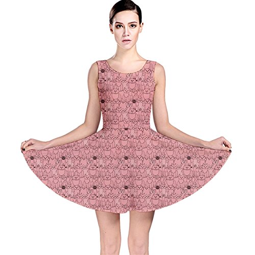 CowCow Womens Pink Pattern Cats Skater Dress
