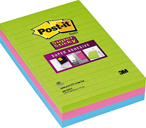 Post-it Super Sticky Notes - Ultra Colours, 3 x 90 Sheets Per Pad