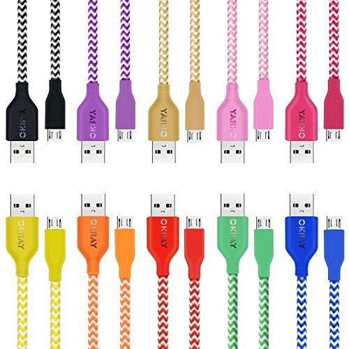 Micro USB Charger, OKRAY 2 Pack 6ft 1.8M Durable Braided Nylon Tangle-Free Micro USB 2.0 Charge Cable Sync Charging Cord for Android, Samsung, HTC, Google Nexus, Sony, Nokia and More