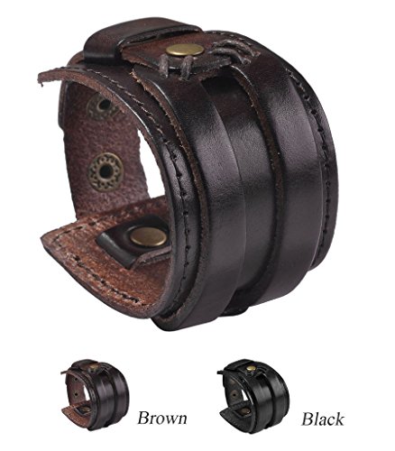 Zysta Punk Gothic Mens Genuine Leather Wristband Cuff Bangle Bracelet 7.5-8.5 Black Brown