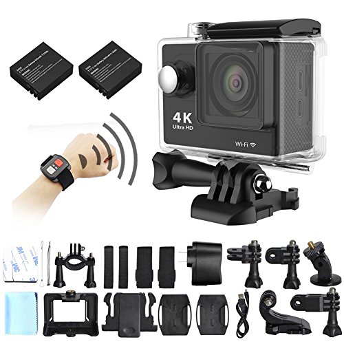 Action Camera, TUFEN® 4K 12MP WIFI Sports Action Camera Ultra HD Camcorder Support 2.7K 1080P Video + 2.4G Wireless RF Remote Controller + Extra Battery + Waterproof Case & Accessories - Black