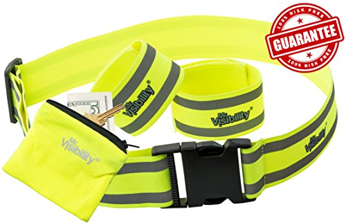 Reflective Belt Vest Combo (2x Reflection Bands + Reflector Belt + Runner Wrist Wallet). High Visibility for Running, Cycling, Walking, Biking. Adjustable & Lightweight Safety Gear by Mr Visibility