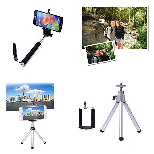 Selfie Handheld Extendable Stick Pole Monopod + Mini Tripod + Phone Holder Mount Kit Set for Apple iPhone 6 Plus 5 6 5s 5c 4 4s Samsung Galaxy S5 S4 S3 Note 4 3 2 Blackberry Sony Xperia HTC One LG (no remote control)