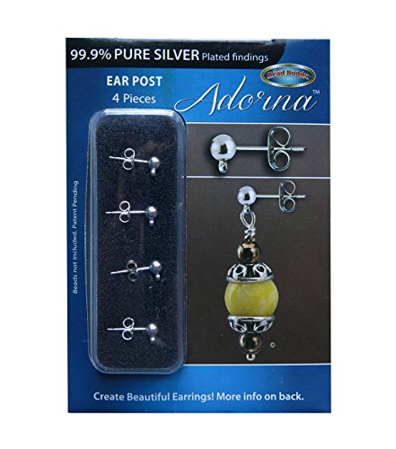 Adorna Pure Silver Plated Ear Post With Nuts Earring Findings, 4 pieces