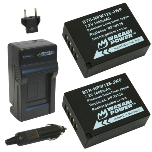 Wasabi Power Battery (2-Pack) and Charger for Fujifilm NP-W126 and Fuji FinePix HS30EXR, HS33EXR, HS50EXR, X-A1, X-E1, X-E2, X-M1, X-Pro1, X-T1