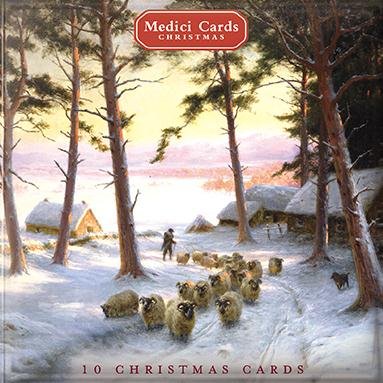 Medici Christmas Cards - Sheep In The Snow (0012) Pack Of 10 Cards