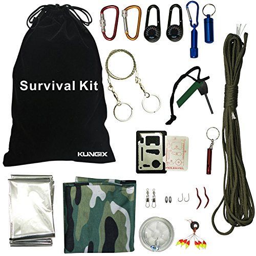 Outdoor Survival Kit, KUNGIX Emergency Survive Tool Pack for Hiking, Trekking , Camping and Other Emergency Situations