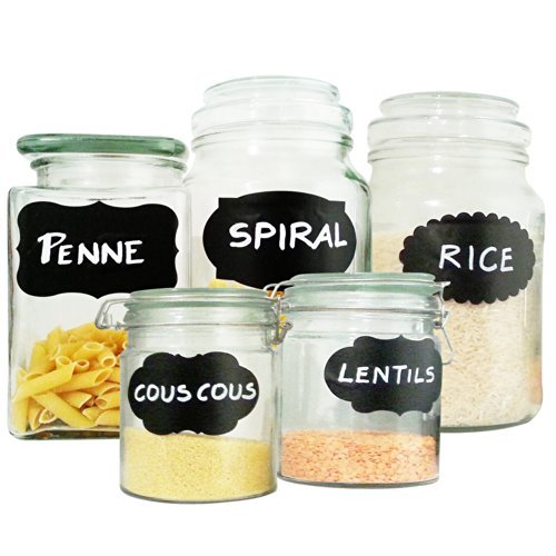 Chalkboard Labels *5-Star* Quality - Easily Organize Your Home & Kitchen with Easy Peel & Stick Design - Large Fancy Stickers Perfect for Labelling Jars, Wine Bottles, Pantry and Office Items - Dishwasher & Freezer Safe - Pleasant Gift for Weddings or Birthdays - 12 Variety Pack - Best Lifetime Guarantee