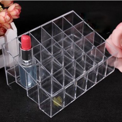 Plastic Clear Trapezoid Lipstick Holder 24 Square Makeup Cosmetic Storage Display Stand Rack Organizer