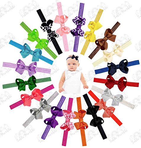 Interchangeable Baby & Newborn Bows and Headbands Set by ZELDA MATILDA (40 Pack) - Attach Bow to Super Stretchy Headband or Use Separately! Great For Babies and Kids - Boutique quality!