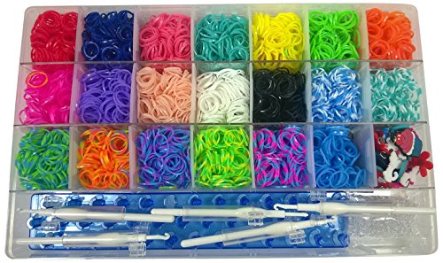 Loom Bands Box Kit | 4500 bands (colours separated) | 20 PVC Charms | 200 S Clips | 5 Hooks | Board