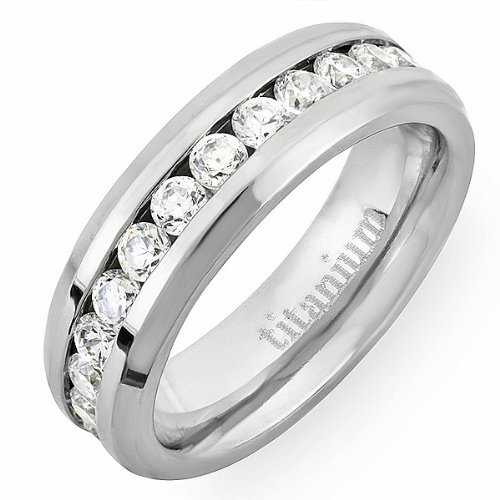 Titanium Ladies Eternity Ring Wedding Band 6MM (0.23 inch) with CZ Comfort Fit (Available in sizes 5 to 9) size 8