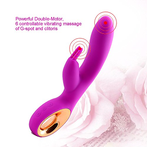 Rabbit Vibrators, WOOTOP Rechargeable Waterproof Silicone Body Massager Wand, 7 Function 6-Speeds G-Spot Vibrates AV Vibe Female Sex Toy Purple