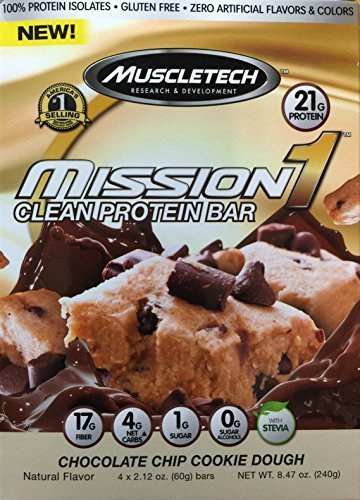 Mission1 Clean Protein Bar, Chocolate Chip Cookie Dough, 4 x 2.12 (60g) oz bars