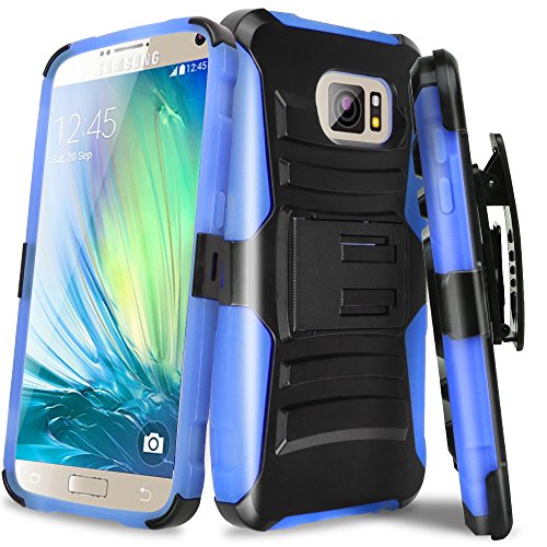 Galaxy S7 Case, TJS® Dual Layer Heavy Duty Shockproof Hybrid Armor Drop Protection Belt Clip Holster Built-in Kickstand For Samsung Galaxy S7 (2016) (Blue/Black)