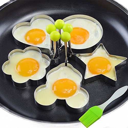 Neon® 5PCS Stainless Steel Fried Egg Mold Pancake Mold Kitchen Tool Pancake Rings with Oil Brush